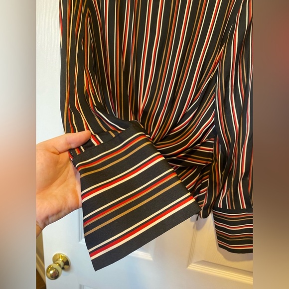 INC International Concepts Striped Twist Front Blouse Black Multi L - Picture 4 of 9